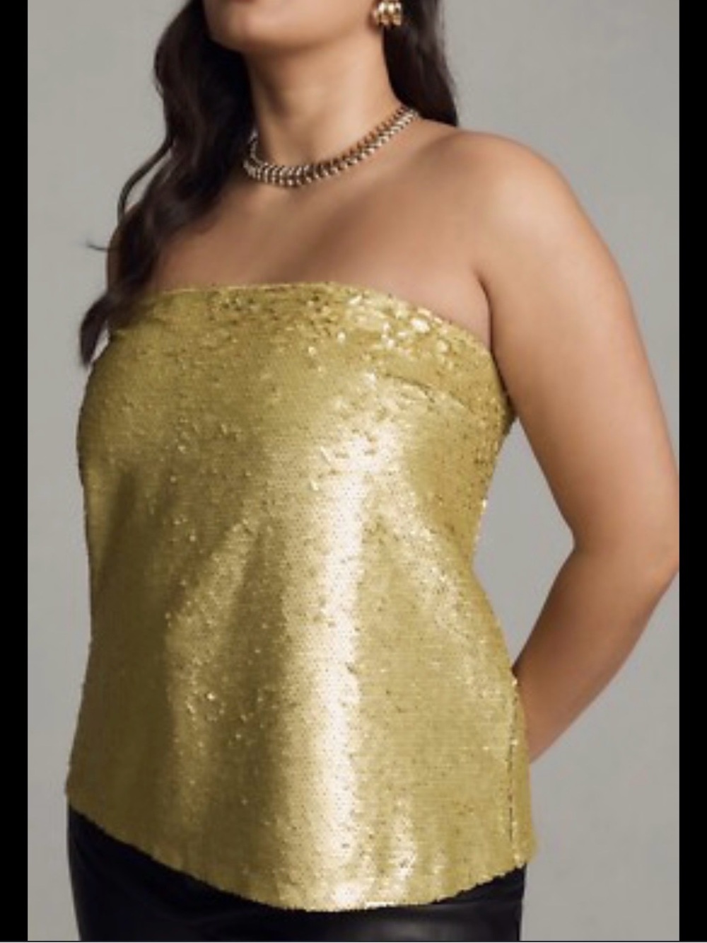 Anthropologie Gold Sequin Strapless Camisole
